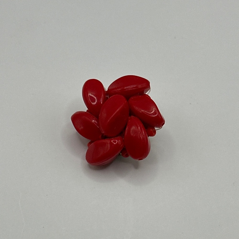 Vintage West Germany Red Bead Cluster Clip On Earring Single Replacement Brass